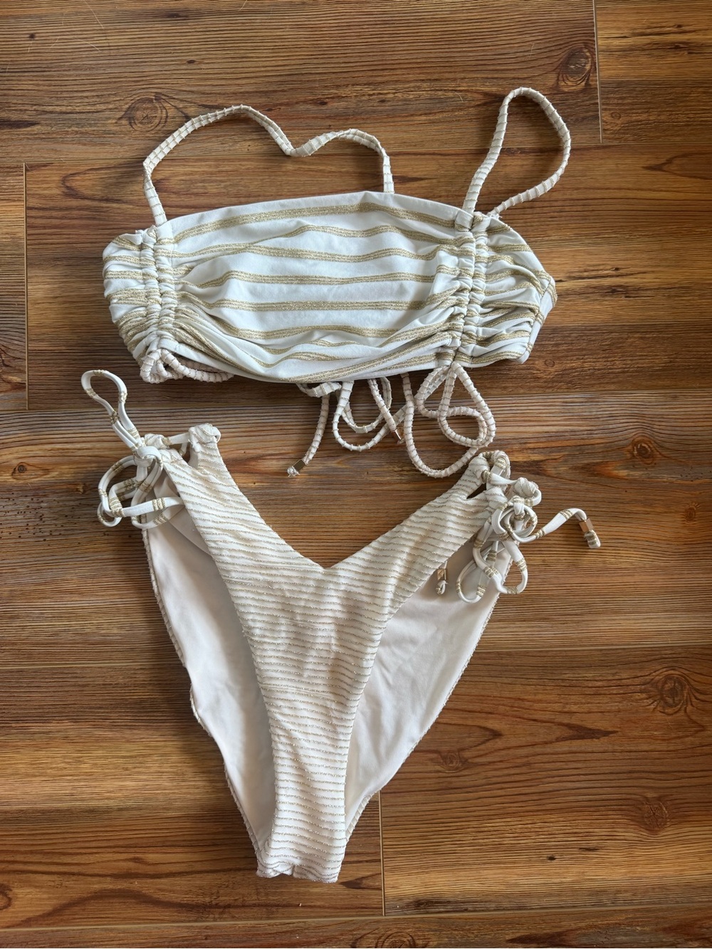 P2F Cream & Gold Stripe bikini Swim Set